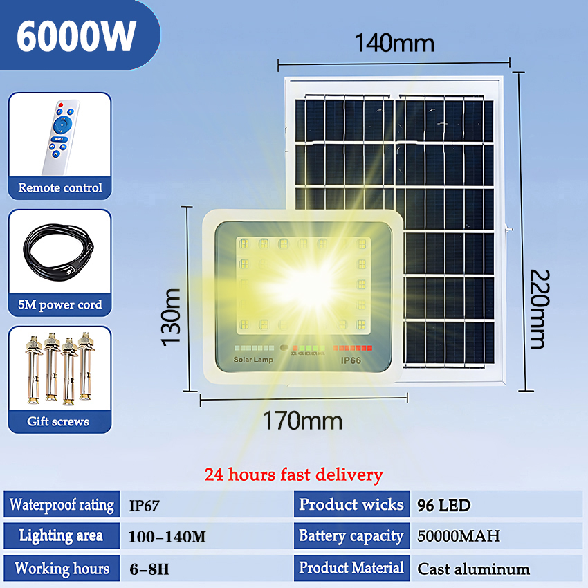 【10-year warranty】15000W Solar Light 15000W LED Outdoor Solar Flood Light IP67 Waterproof Street Lamp With Remote Control Emergency Lighting Wall Light Super Bright Led Light Brightness 太阳能灯