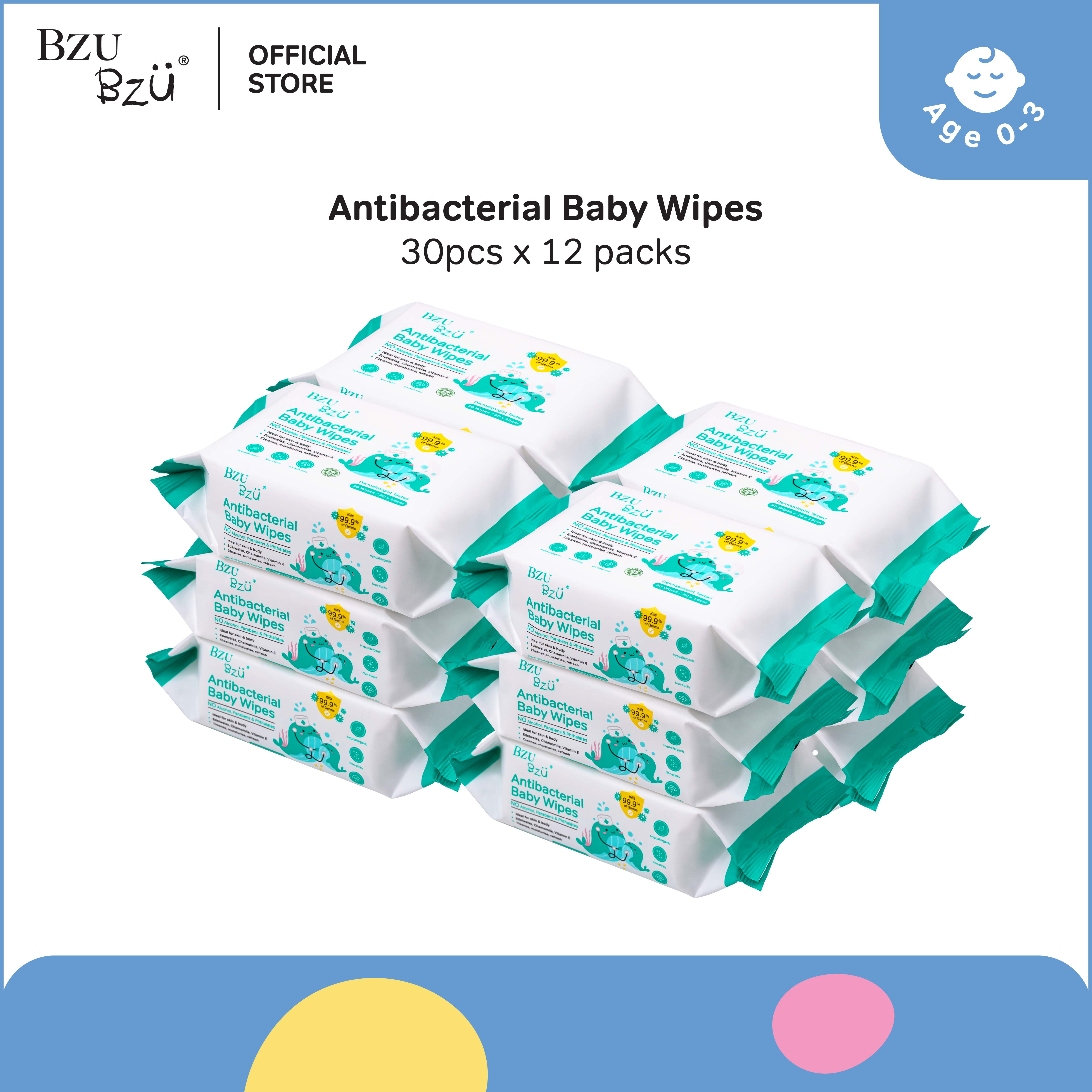 BZU BZU NEW Anti Bacterial Baby Wipes (30 pcs x 12) [Exp: Year 2028]