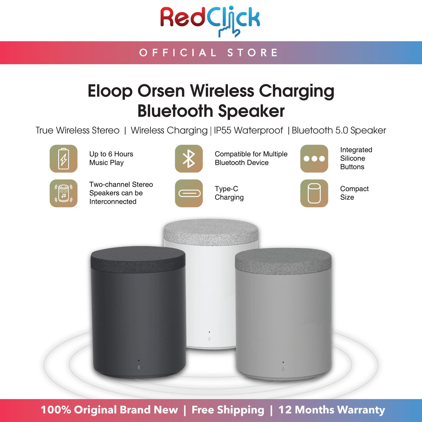 Eloop T5 TWS Wireless Charging Bluetooth 5.0 Speaker Support 2 Speaker Stereo Pairing