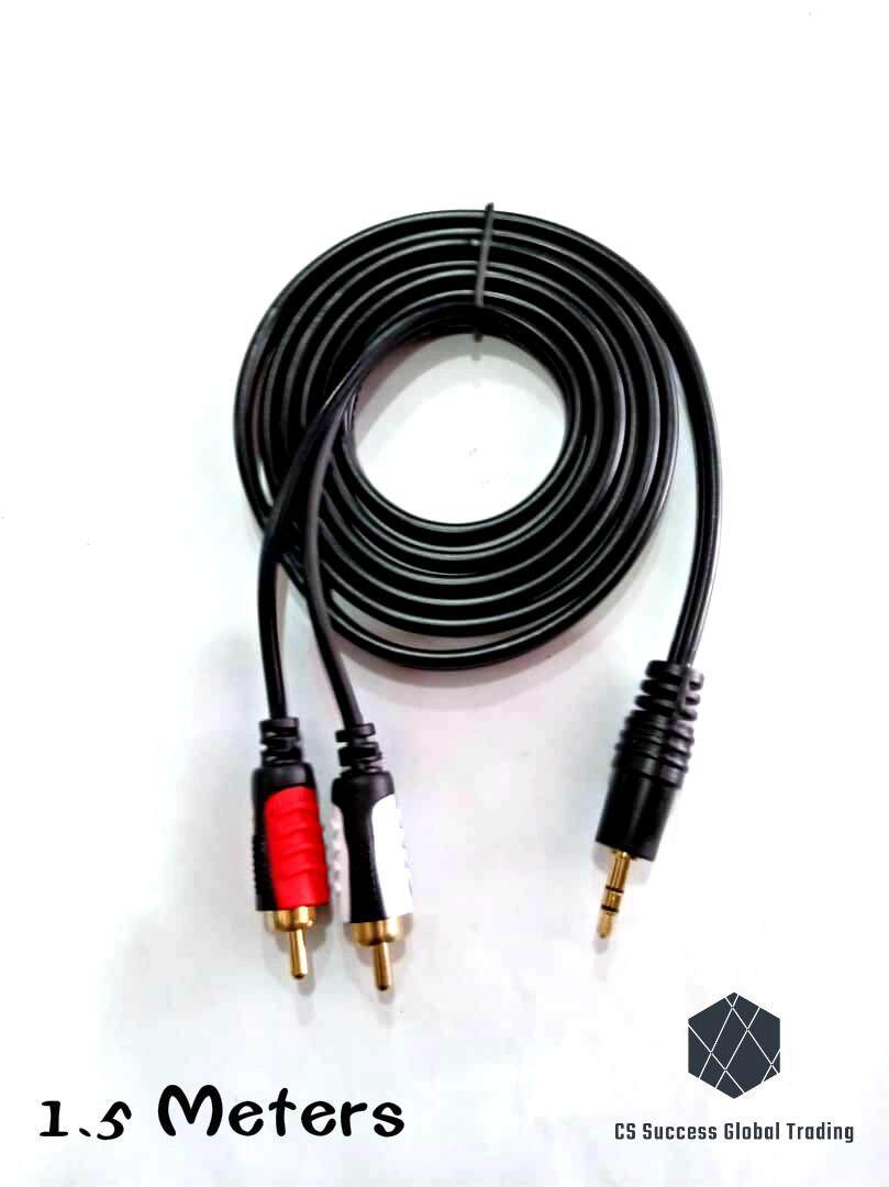 Gold Plated 3.5mm Male Jack to AV 2 RCA Male Stereo Music Audio Cable (1.5M &amp; 3M) 2RCA3M1.5M