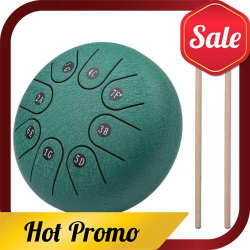 6-inch Mini 8-Tone Steel Tongue Drum G Key Percussion Instrument Hand Pan Drum with Drum Mallets Carry Pouch Music Book (Green)