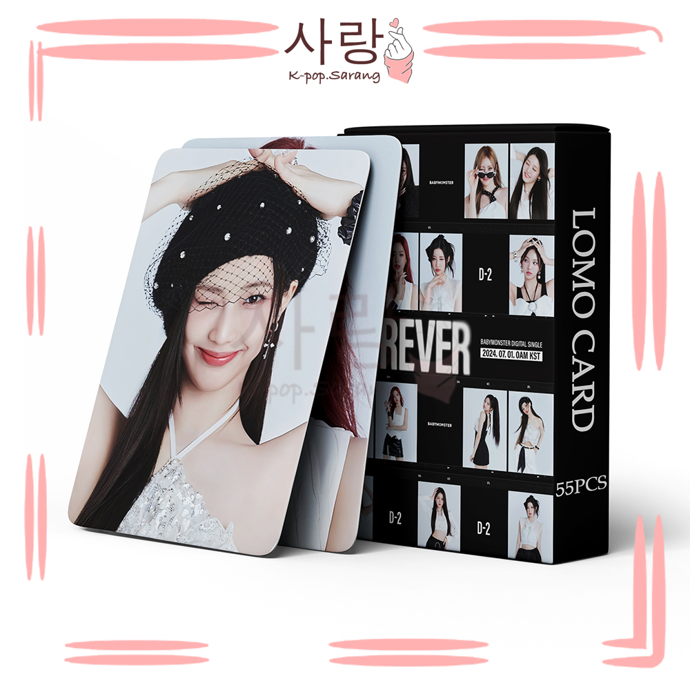 55pcs BabyMonster《FOREVER》Black White Square LOMO Cards Set Collection Kpop Ruka Pharita Asa Rami Rora Chiquita Ahyeon