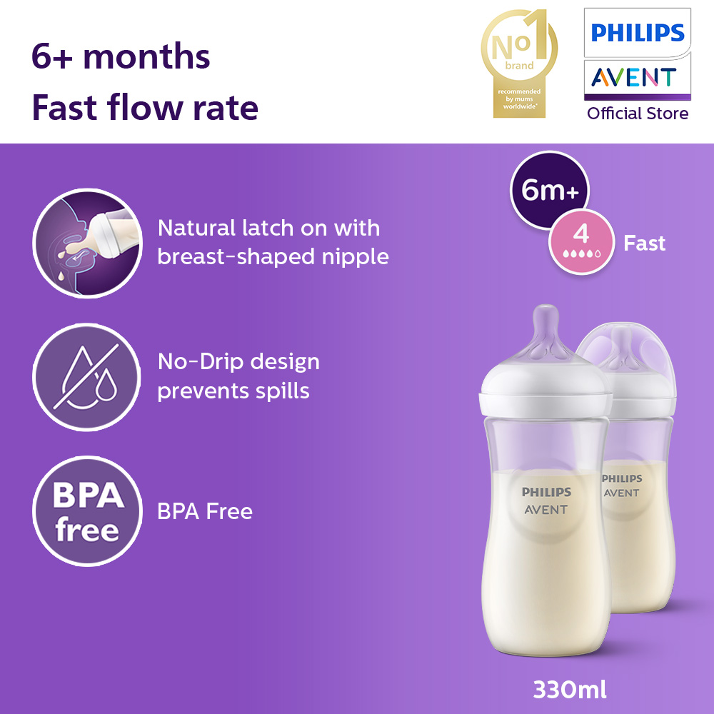 [New] Philips Avent Natural Response Baby Bottle 3m+ (11oz/330ml x 2 bottles) SCY906/02