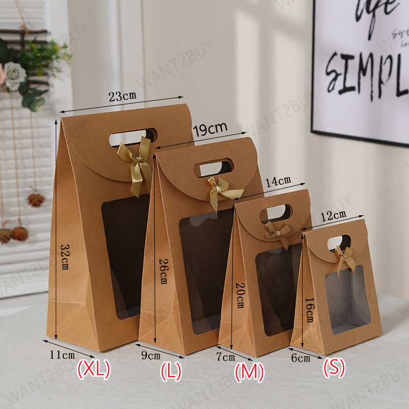 🇲🇾 Luxury Transparent window Gift Bag Box Bow Ribbon Wedding Birthday Party Paper Bag Kraft Paper Candy Box with Handle