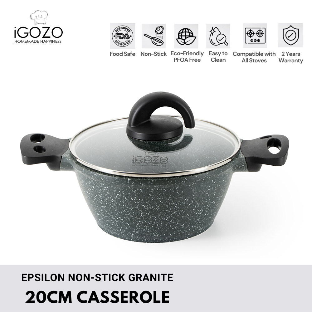 iGOZO Epsilon 20cm Non Stick Premium Granite Casserole + Glass Lid