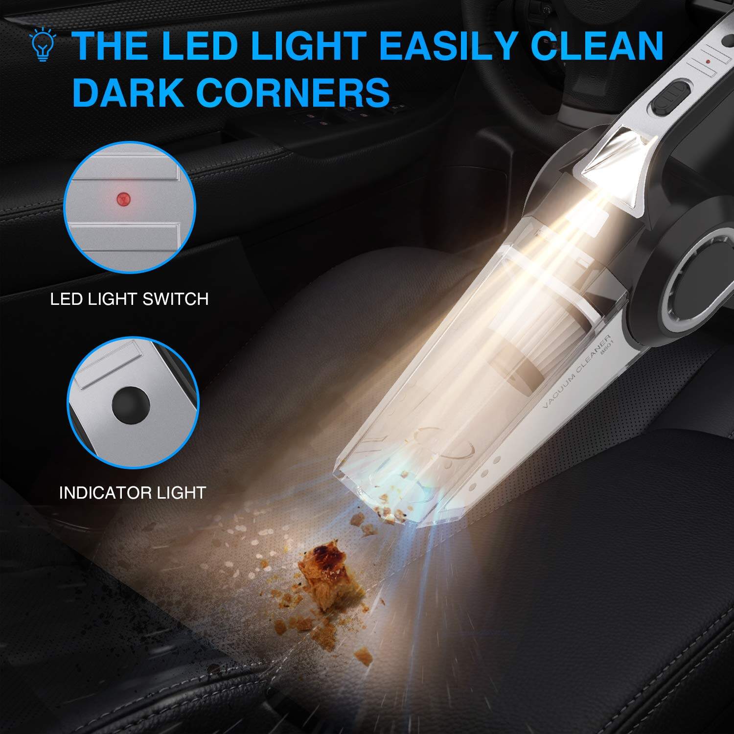 (Ready Stock) 4 in 1 120W/DC12V Wet and Dry Car Portable Vacuum Cleaner Equipped LED with Air Pump and Pressure Monitor