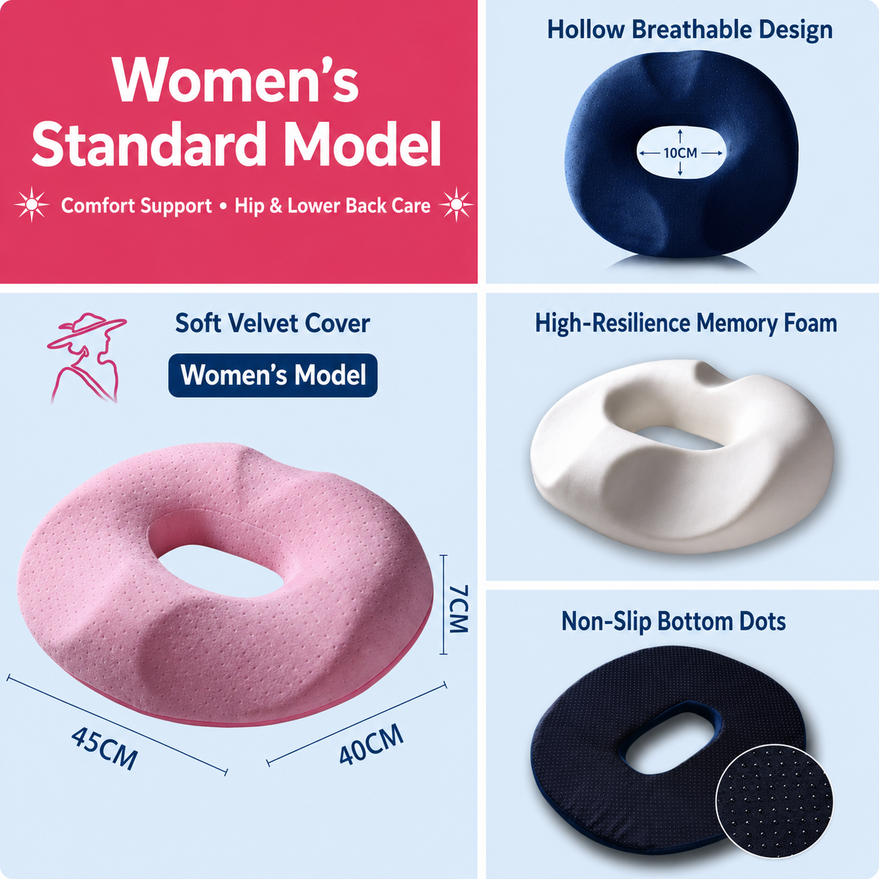 Donut Pillow Hemorrhoid Seat Cushion Tailbone Coccyx Orthopedic Seat Beauty Hip Cushion Office Car Pain Relief