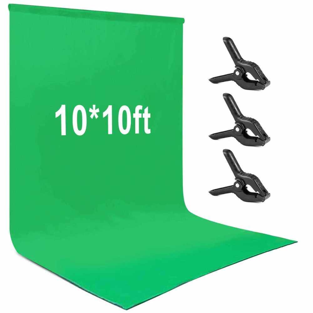 Andoer 3 * 3 meter/ 10 * 10 feet Photography Background Screen Portrait Photography Backdrops Photo Studio Props Durable Washable Polyester-cotton Material with 3 Backdrop Clamps (Green)