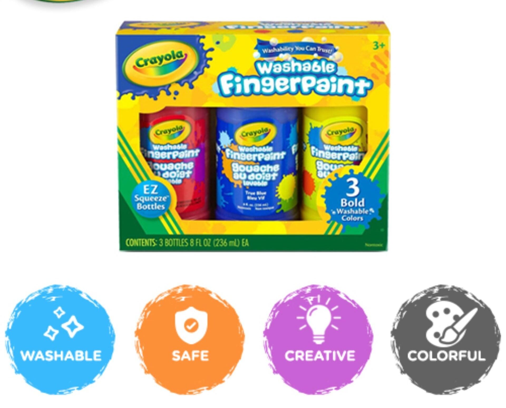 Crayola Washable Bold Fingerpaint Primary Colors 3 CT Easy Clean Up Finger Painting Gift Age 0 to 3