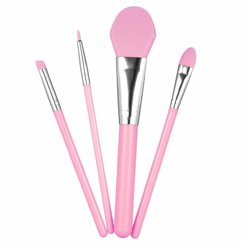 4Pcs Silicone Makeup Brush Kit Facial Mask Brush Foundation Eyeshadow Eyebrow Brush Cosmetic Tool Optional Color (Pink)