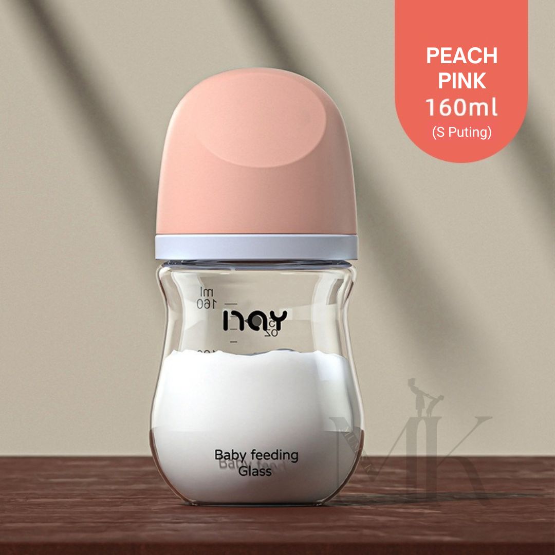 Mums K Newborn Baby Milk Bottle Wide Neck Anti Colic Glass Bottle 80ML 160ML Soft Touch Puting | Botol Kaca Susu Baby Bersih