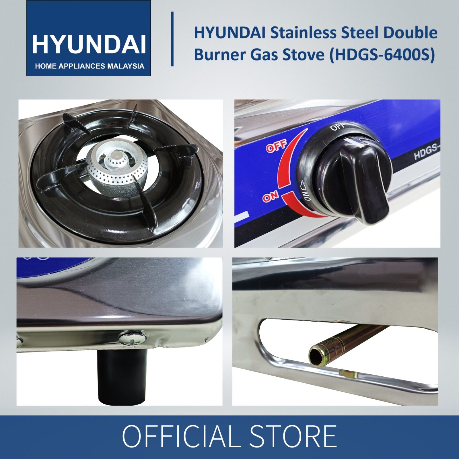 Hyundai HDGS-6400S Stainless Steel Double Burner Gas Stove