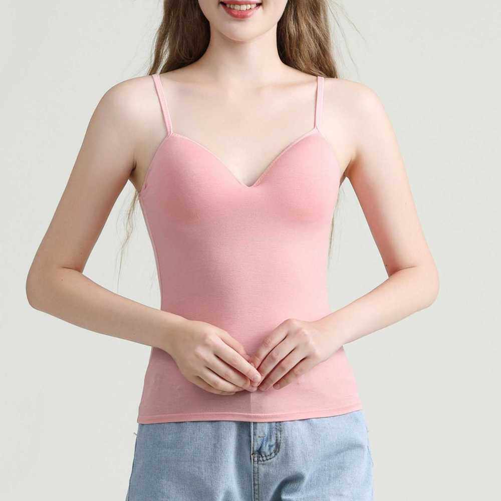 Women Modal Camisole Adjustable Straps Pad Wireless Solid Color Bra Slim Yoga Vest (Pink)