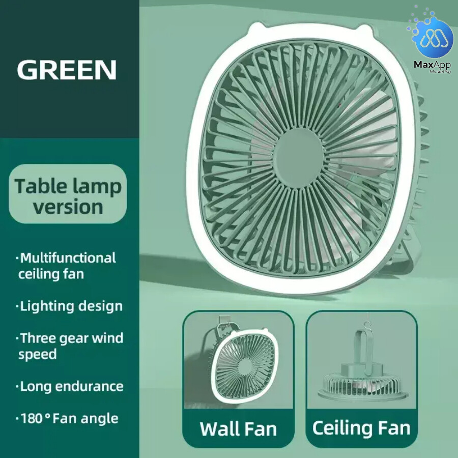 Portable Usb Rechargeable Table Fan Desktop Fan Ceiling Fan Dimmable Outdoor Indoor Hanging Fan With LED Lighting 桌面風扇灯