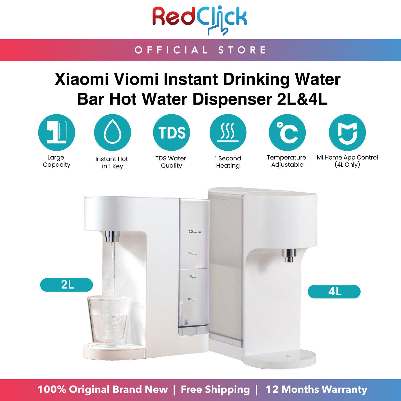 Xiaomi Viomi Instant Drinking Water 2L / 4L Bar Hot Water Dispenser Adjustable Temperature Baby Milk Partner Apps Support (Only For 4L)
