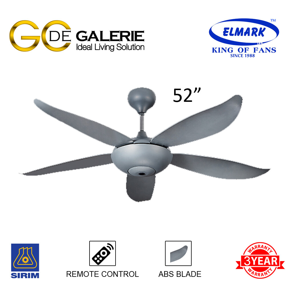 [2 UNITS PACK] ELMARK KL101 CEILING FAN 52 INCH 3 SPEED WITH REMOTE CONTROL - TITANIUM GREY