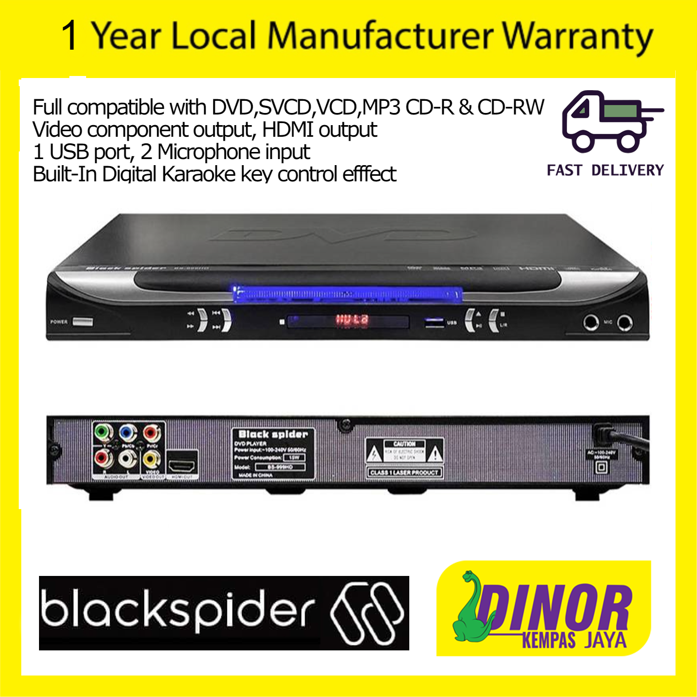 Black Spider BS-999HD DVD PLAYER (HDMI/USB) Video component output, HDMI output