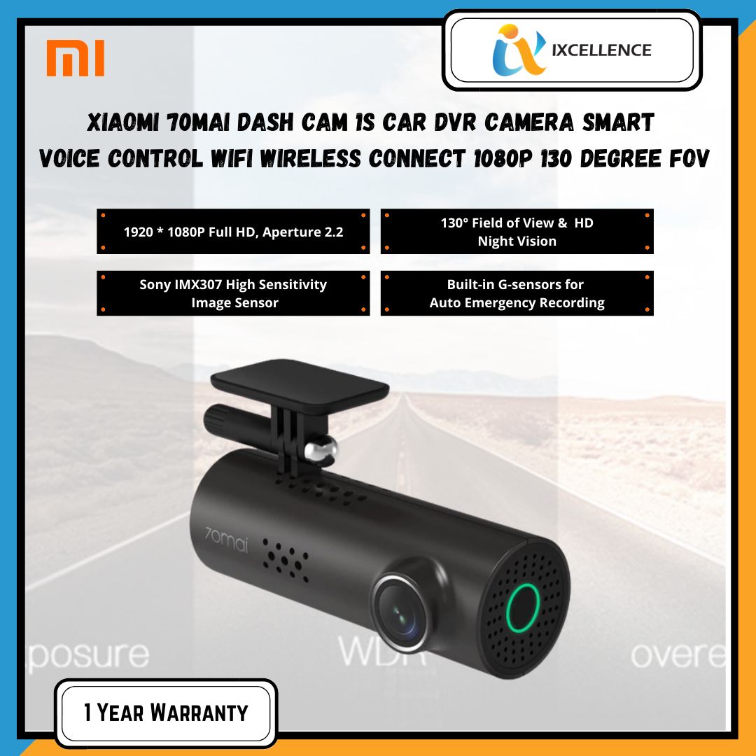 [IX] Global version 70mai Dash Cam 1S Car DVR Support Smart Voice Control WIFI Connect 1080P HD 130 Degree FOV (English)
