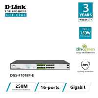 D-Link 250M 16 Port Gigabit PoE Switch with 2 SFP Uplink Port for CCTV Camera/PoE AP/IP Phone (Power Budget 150W) DGS-F1018P-E