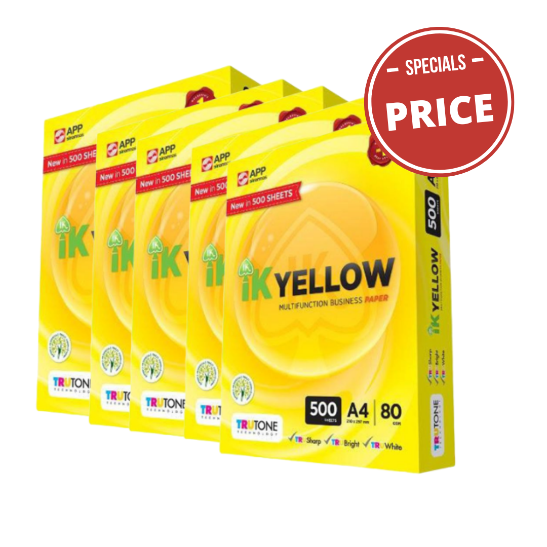 IK Yellow A4 Paper 80gsm - 5 Reams (1 Carton)