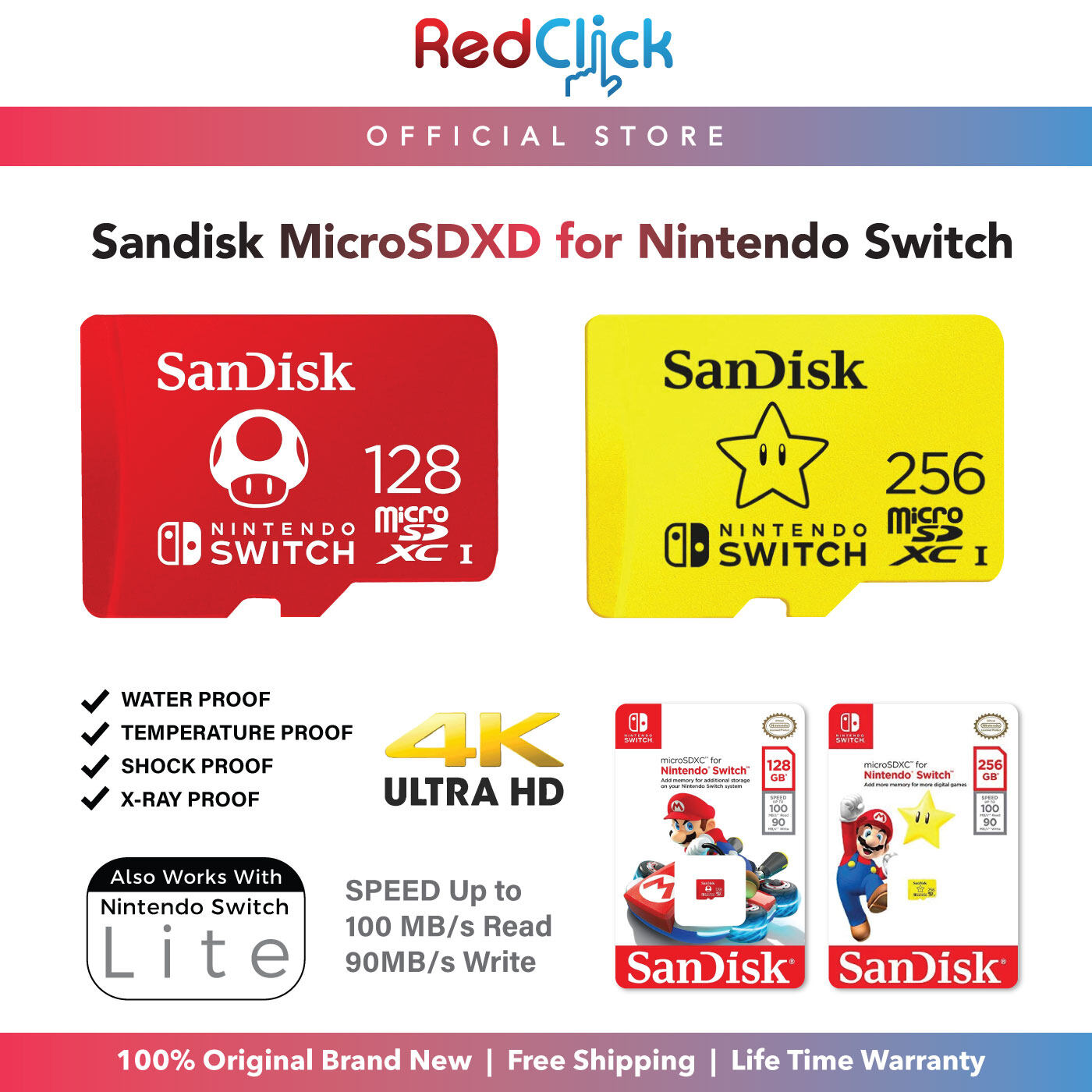 Sandisk Nintendo Switch 128GB/256GB 100mb/s 4K Ultra HD Class 10 MicroSDXC UHS-I U3 Memory Card