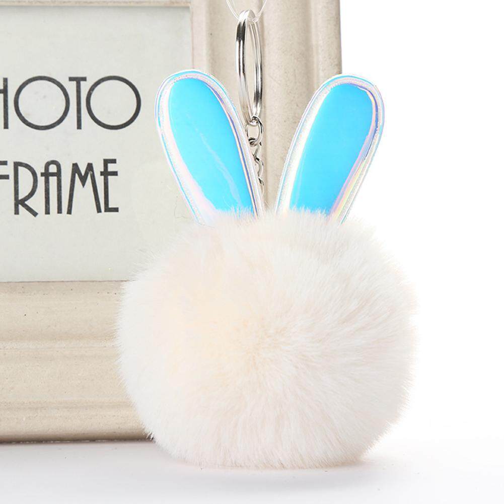 BODHI Cute Rabbit Ear Plush Ball Pendant Keychain Key Ring Holder