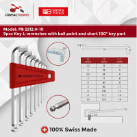 PB SWISS TOOLS 9pcs Allen Key L-Wrench Set Short Arm with Ball Point (mm) PB 2212.H-10