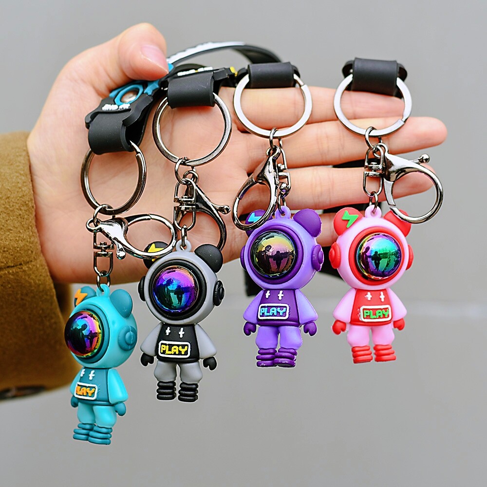 Dễ thương Phi Hành Gia gấu Keyring Đồ giữ chìa khóa phụ kiện đôi móc khóa Túi Phim Hoạt Hình Gấu sét