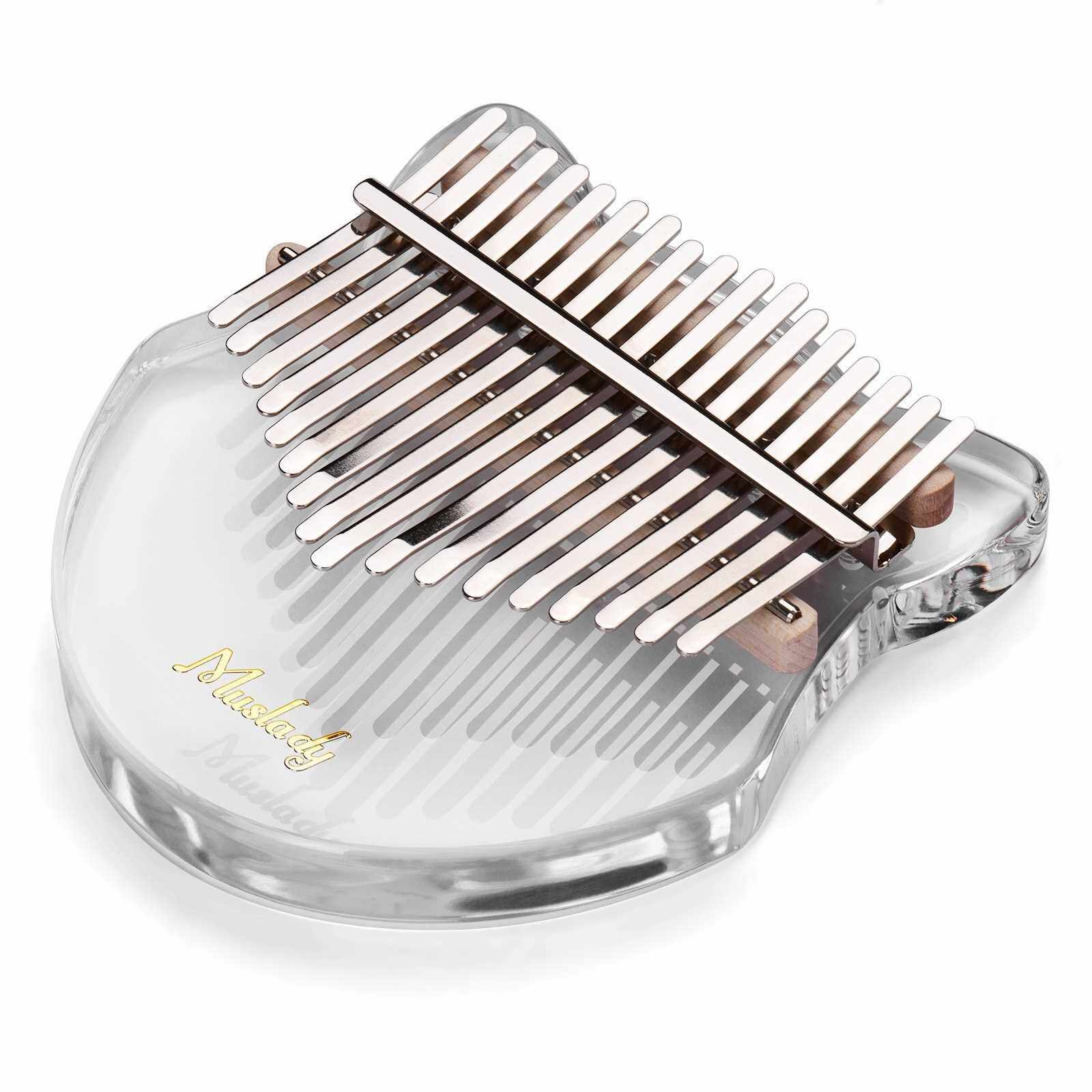 Muslady Cute Fox-shaped 17-Key Kalimba Thumb Piano Acrylic Material with Carry Bag Musical Note Stickers Tuning Hammer Cleaning Cloth Music Book, Transparent (Transparent)