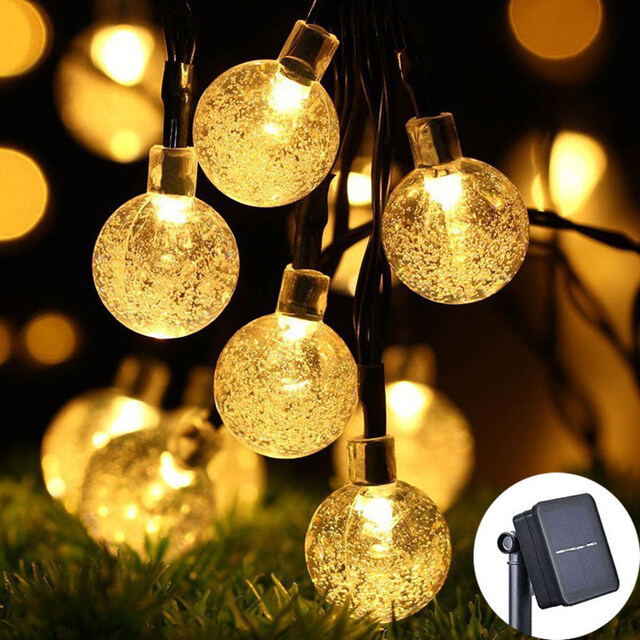 Raya LED Solar String Lights Bubbles Crystal Ball Globe Solar Crystal Balls Christmas Fairy String Light Waterproof Bedroom Garden Wedding House DIY Ramadan Lampu Decoration Lighting 8 Modes Indoor Outdoor Garden Decor Lamp