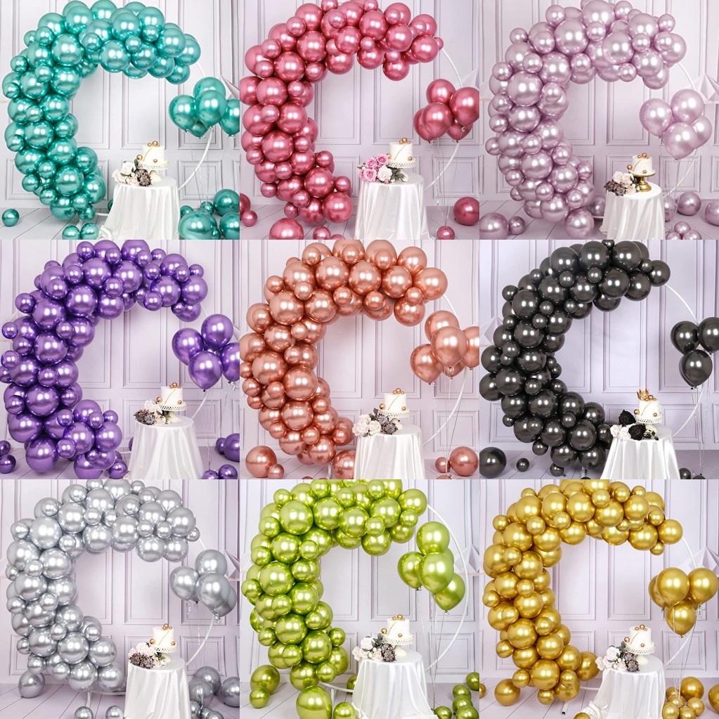 [Happy party]✠☽⊕ 50/100pcs 5inch/10Inch Metallic Balloons chrome Set Wedding Birthday Balloon Party Decorations