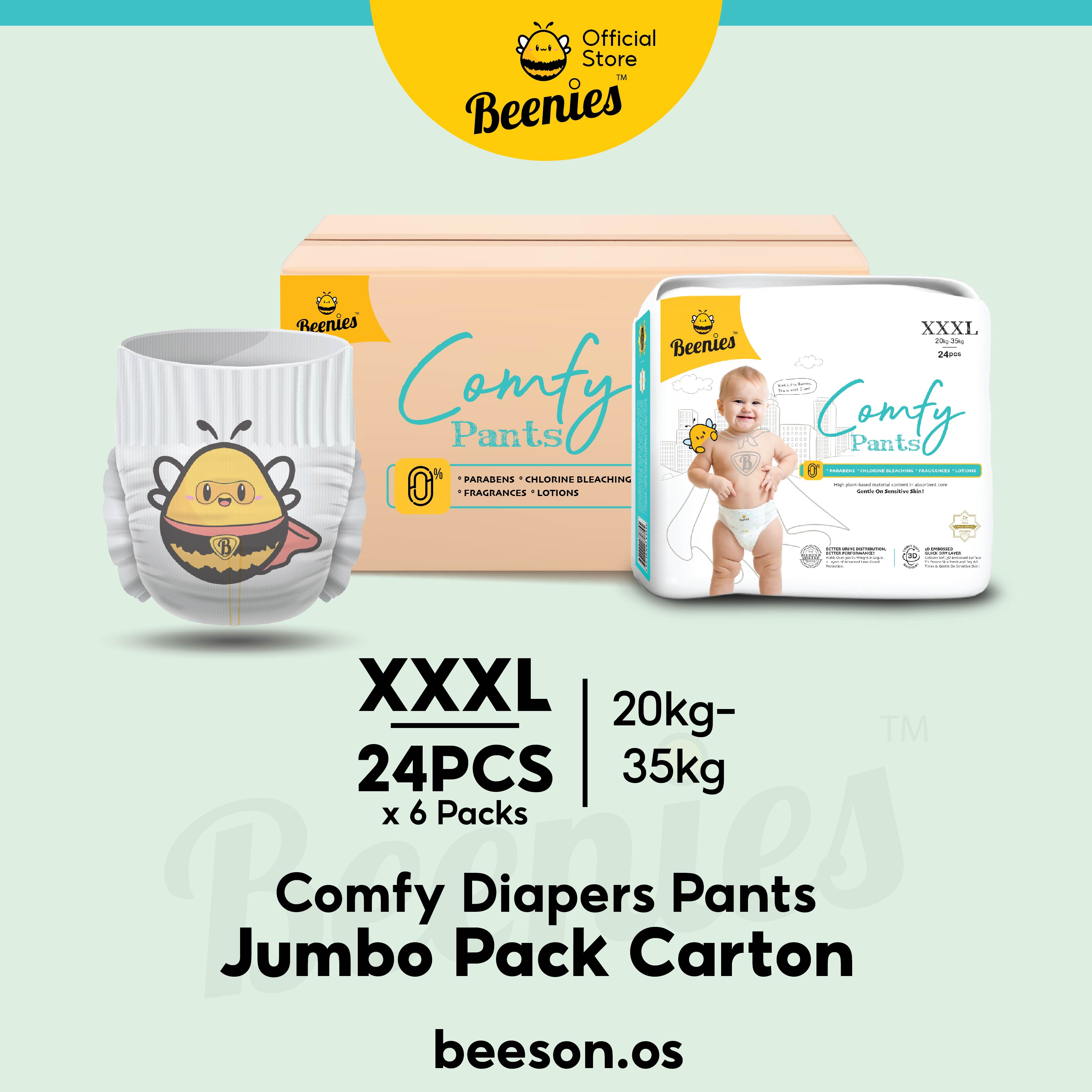 Beenies Comfy Pants JUMBO Pack Lampin Bayi Jenis Seluar / Baby Diapers Pants Pull-up M-XXXL 6 Packs (1 Carton) 婴儿拉拉裤