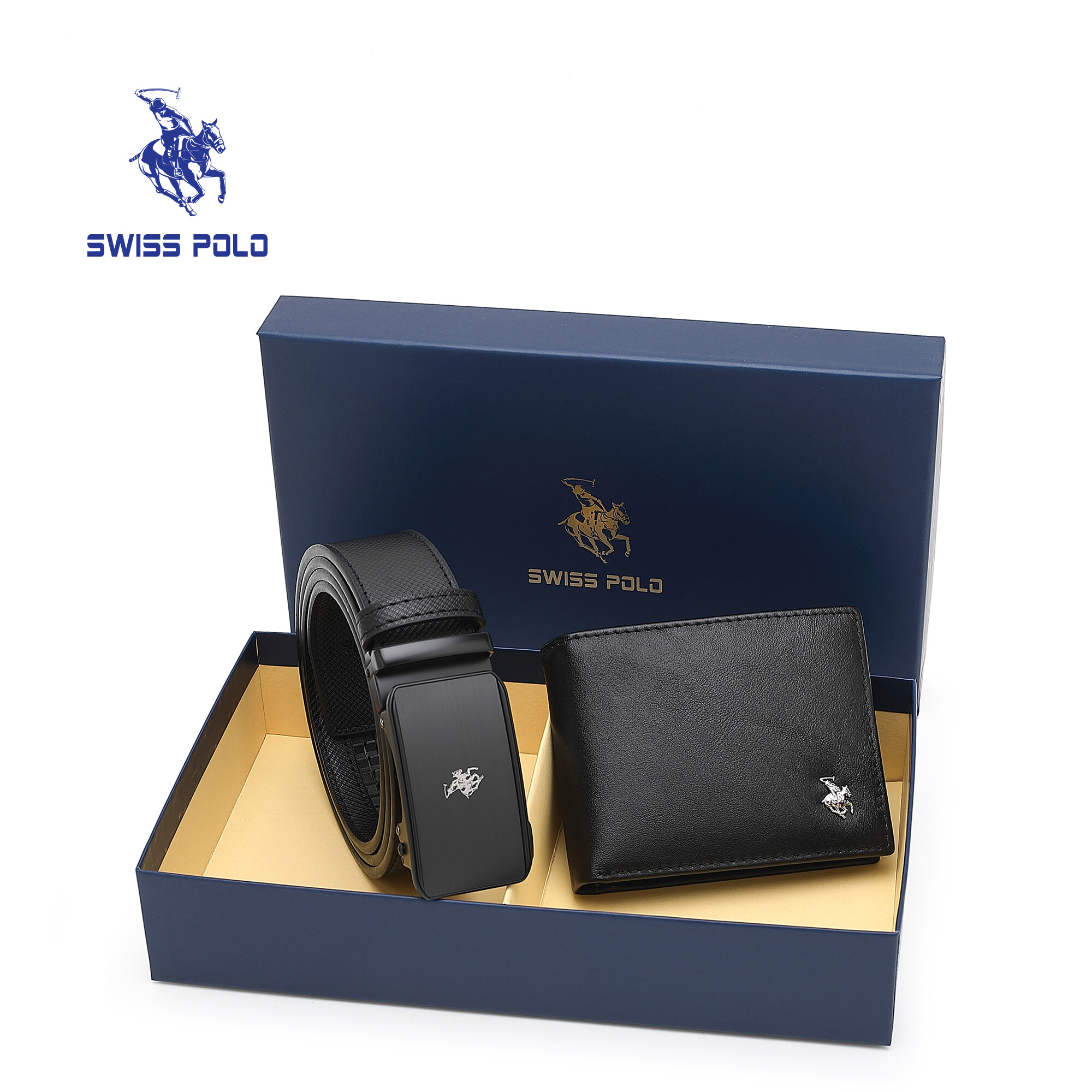 SWISS POLO Gift Set/ Box Wallet With Belt SGS 568-5 BLUE