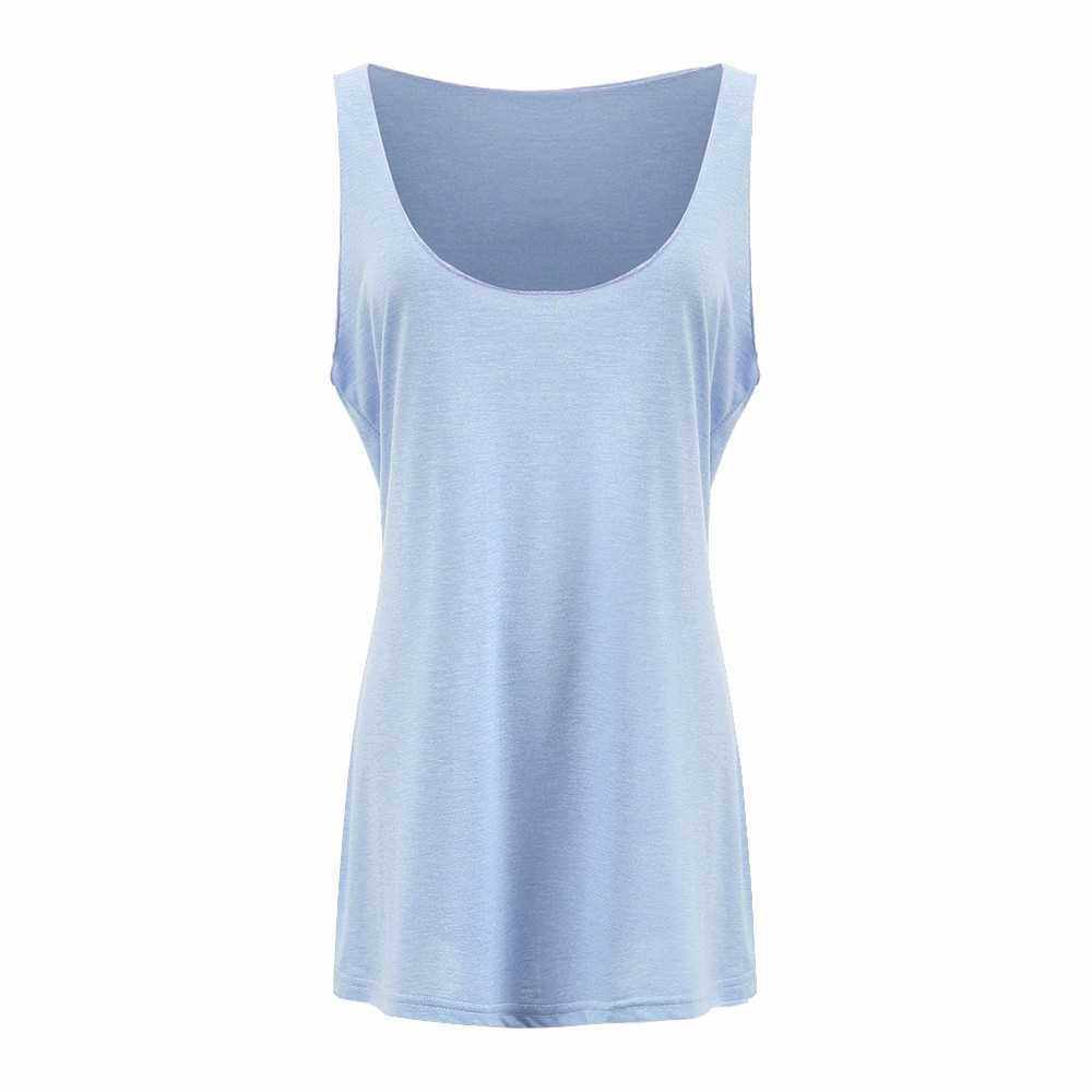 Women Large Size Tank Top Solid Color Scoop Neck Sleeveless Plus-Size Classic Basic Tunic Vest (Blue)