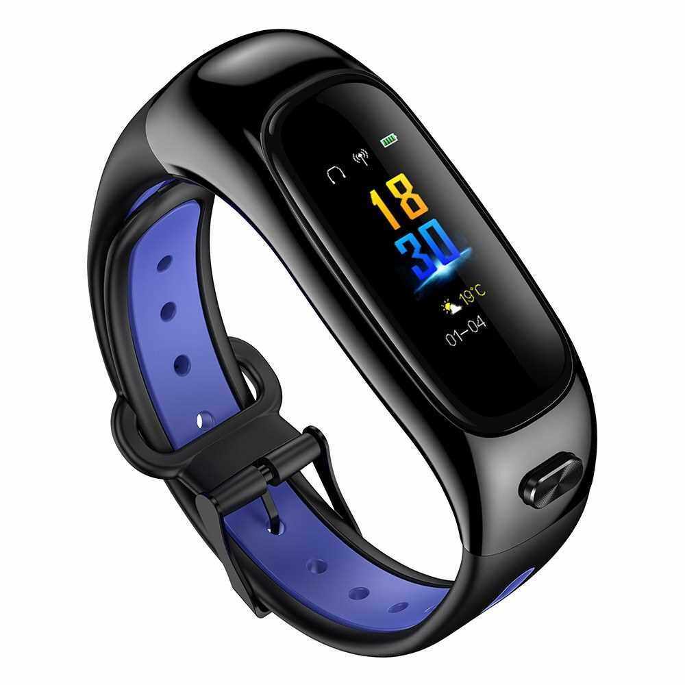 S1 Sports Band BT Earphone Smart Headset With Microphone Smart Bracelet Sleep Heart Rate Blood Pressure Monitor Alarm Wristband (Black & Blue)