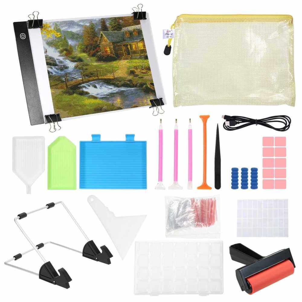 133 Pieces DIY Diamonds Painting Tools and Accessories Kits with A4 Tracing Light Box Multi-Size Diamond Pen Tray Kits Fix Tool Diamond Painting Roller 28 Slots Embroidery Box for Adults Kids (1)