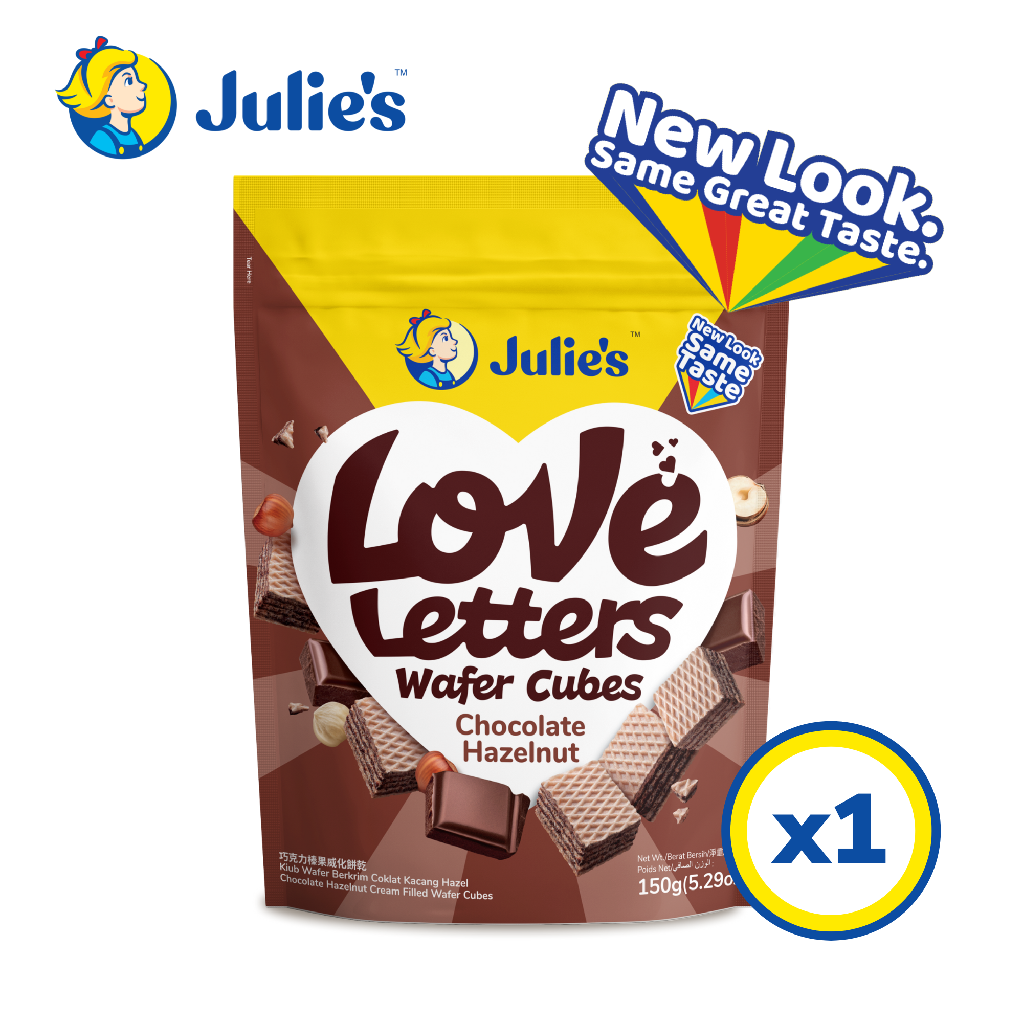Julie's Love Letters Wafer Cubes Chocolate Hazelnut 150g x 1 pack