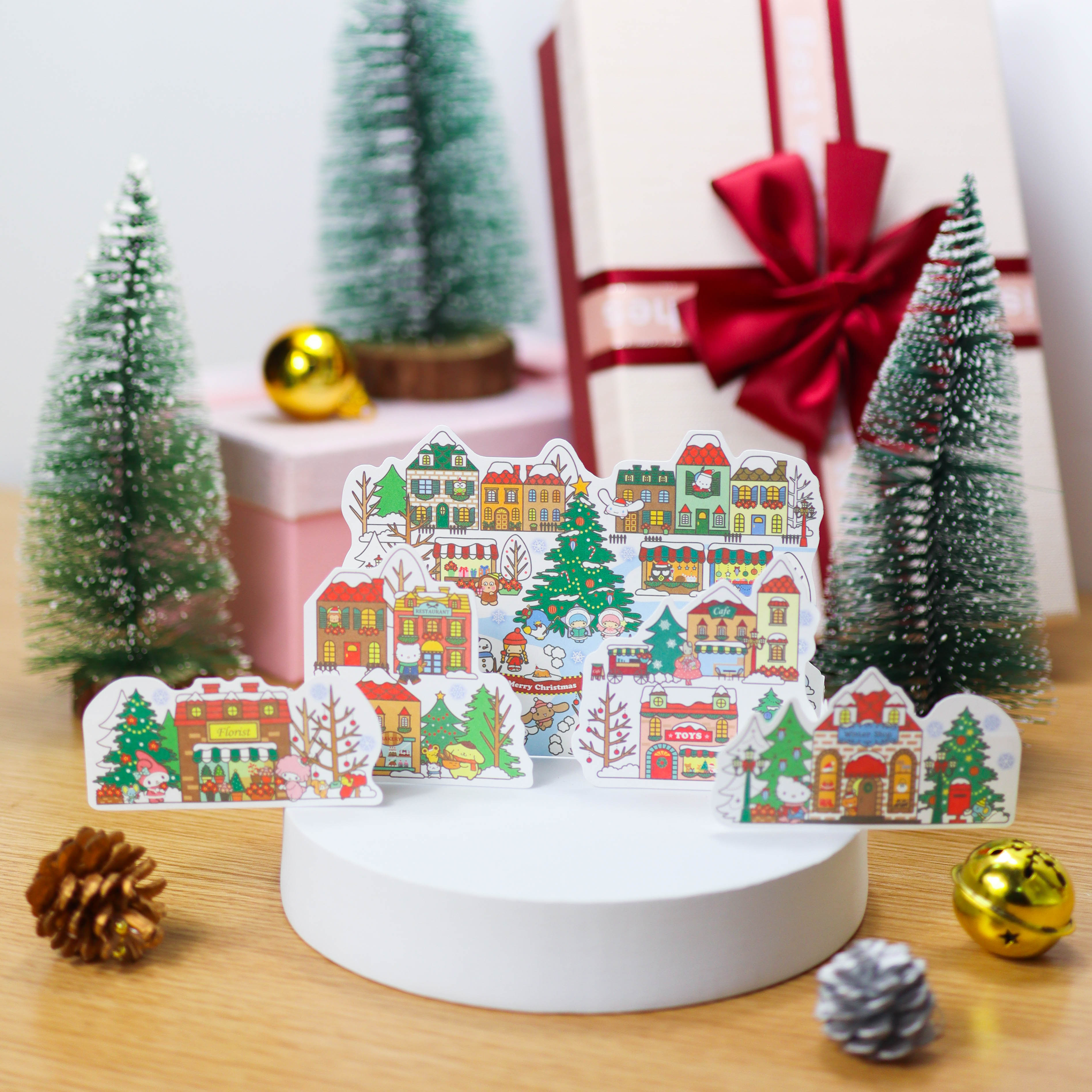 Original Sanrio Family Christmas Town 3D Christmas Card Xmas Holiday Greeting Pop Up Cards Gifts with Envelope 3D 圣诞立体 卡片