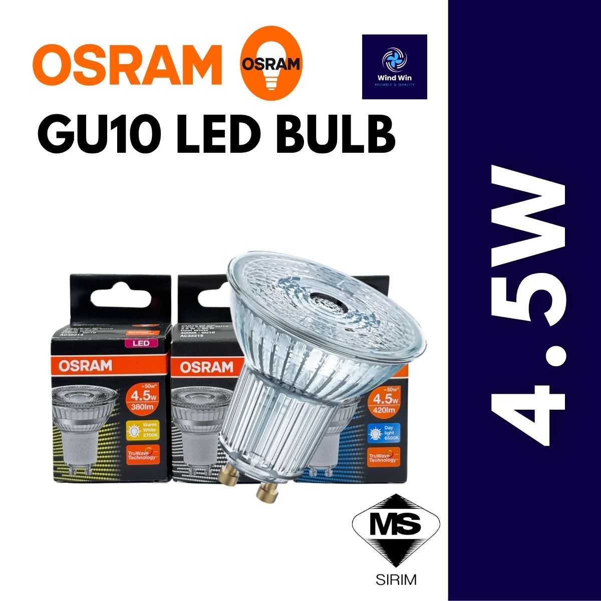 OSRAM GU10 LED VALUE BULB PAR16【4.5W/5.5W/7W】WARM WHITE /COOL WHITE/DAYLIGHT 240V DIMMABLE 36 DEGREE