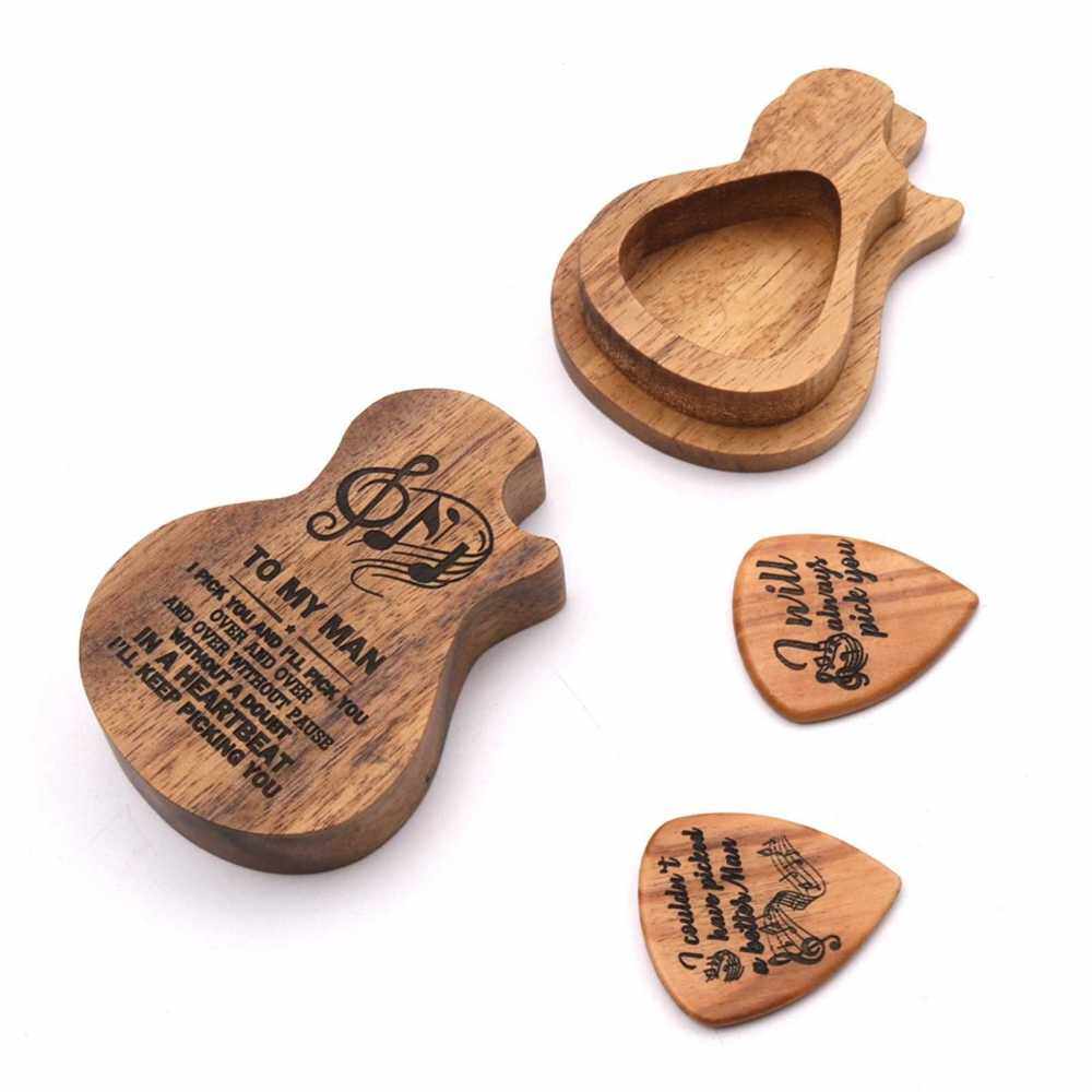 2 Pcs Wooden Guitar Picks with Box Wood Picks for Acoustic Electric Guitars Plectrum Bass Ukulele Musical Instrument Tool (Standard)