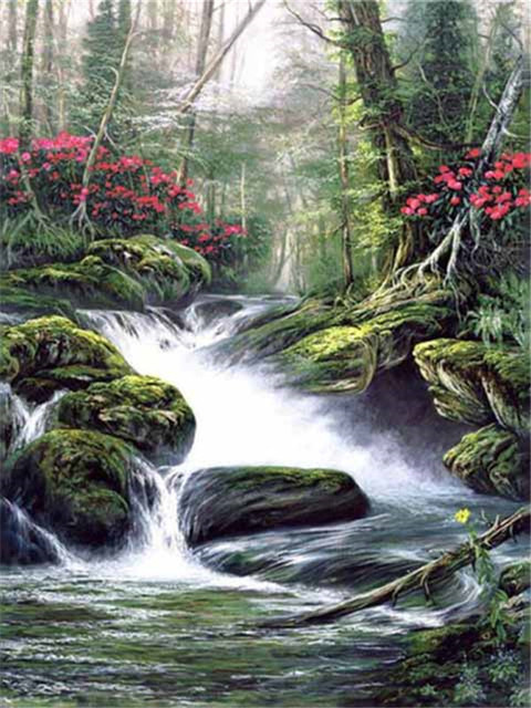 RUOPOTY 5D Diamond Painting Embroidery Landscape Waterfall Craft Kit Diamond Embroidery Mosaic Cross Stitch Needlework Home