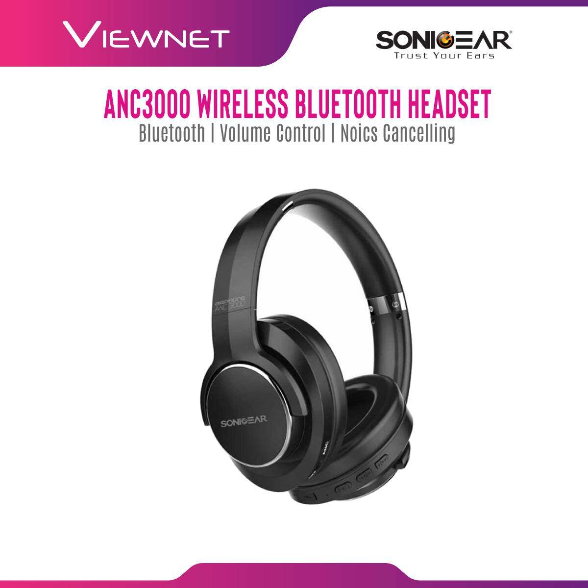 SonicGear Wireless Headset ANC3000 with Bluetooth 5.0, Up To 15 Hours Batery Life, 40MM Driver, Active Noise Cancelling, 3.5 Audio Jack, Side Button