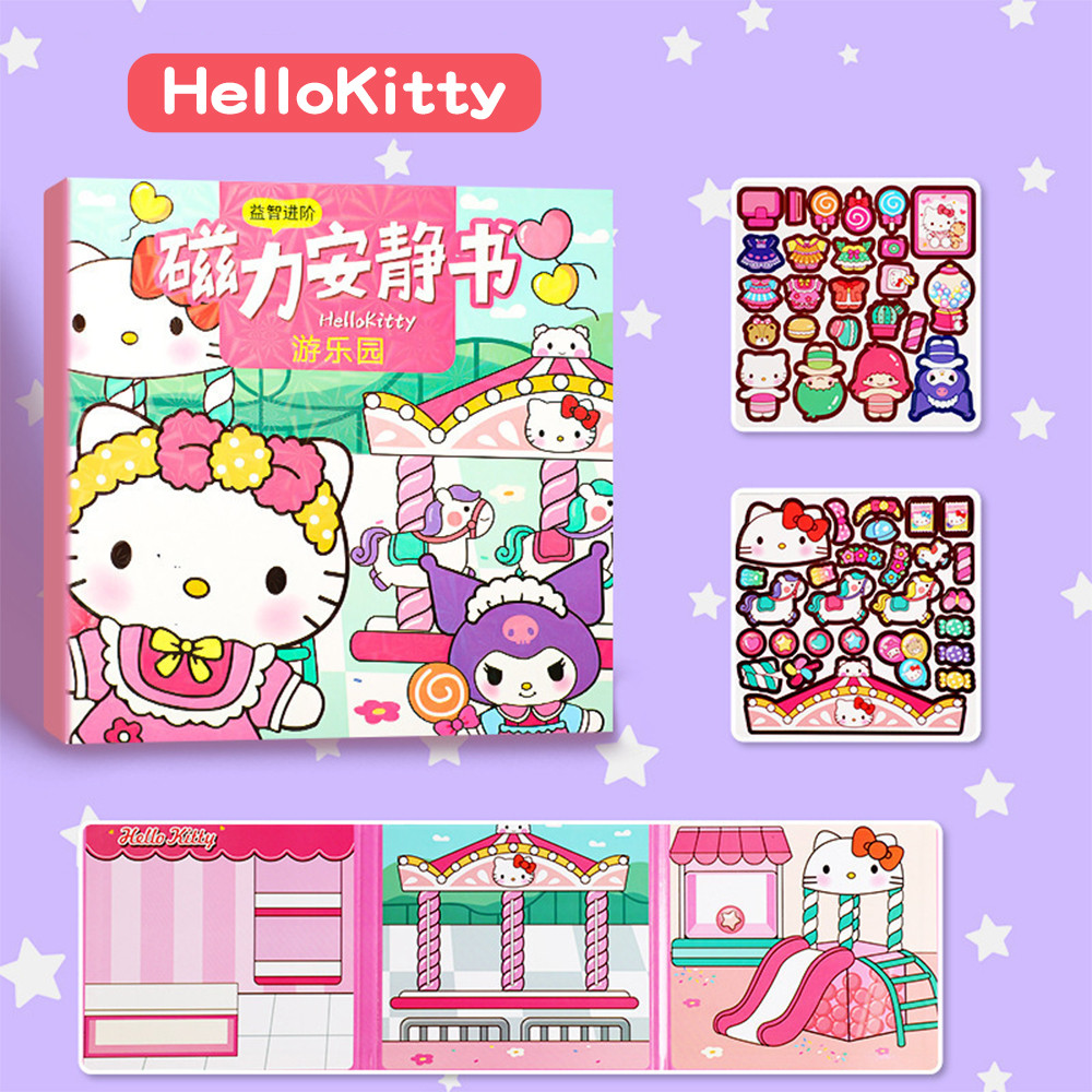 18*18cm Sanrio Magnetic Quiet Book Magnetic Puzzle Sticker Book Kuromi Cut-free Buku Sticker for Kids girls gifts 三丽鸥 磁力 安静书