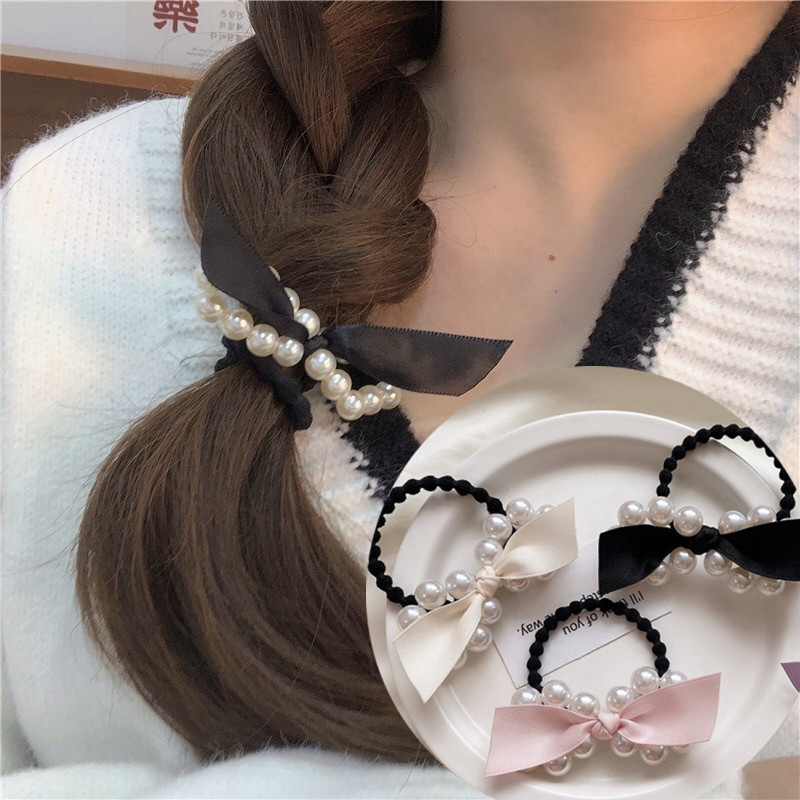 Ngọc trai thanh lịch dây buộc tóc nơ cài tóc ban nhạc elastics quan hệ buộc tóc đuôi ngựa scrunchy dây buộc tóc phụ kiện cổ điển cho nữ phụ nữ