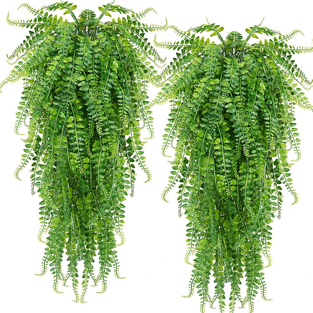 1pc/Artificial Hanging Ferns Plants Vine Fake Ivy Boston Fern Hanging Plant Outdoor UV Resistant Plastic Plants for Wall Indoor Hanging Baskets Wedding Decor