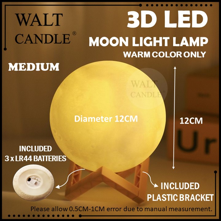 [READY STOCK] 3D LED Moon Light Lamp For Study Bedroom Desk Office Decoration Mini MoonLight Night Light Deco 月球灯台灯