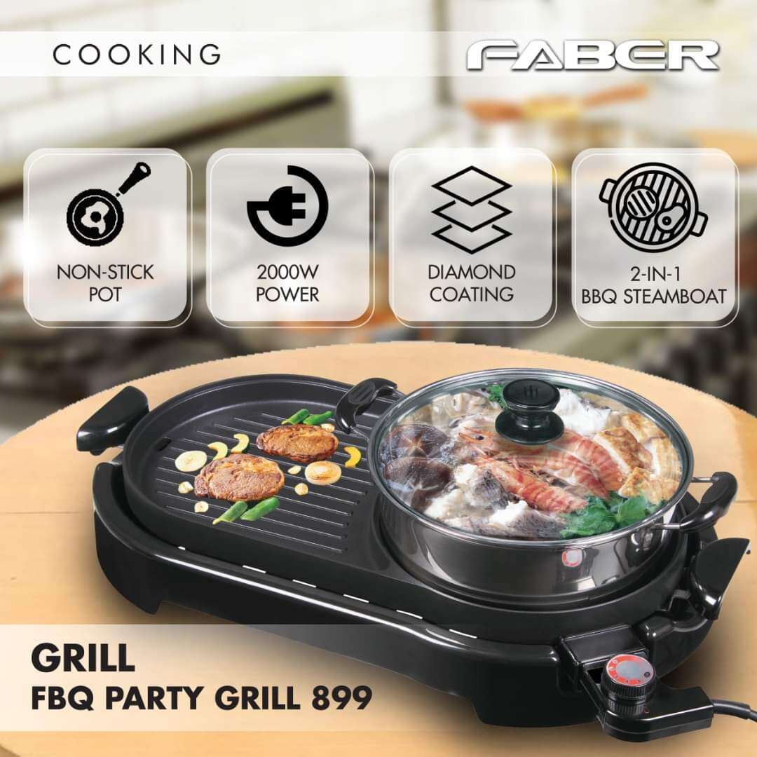 Faber 2 in 1 BBQ Grill and Steamboat Multifunction Electric Home Appliances Portable Table FBQ Party Grill 899
