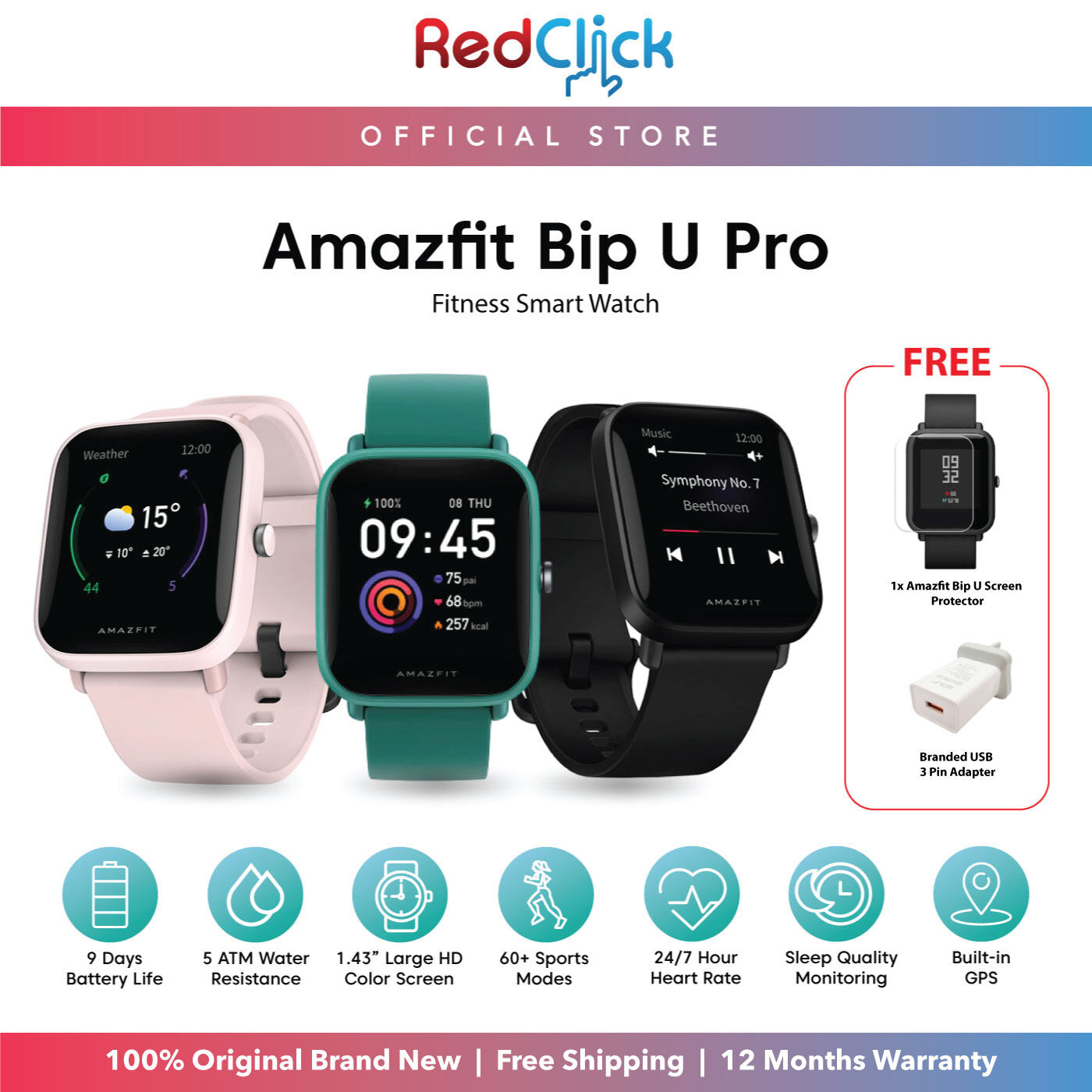 (Official Amazfit) Amazfit Bip U Pro / Bip 3 / Bip 3 Pro Smart Watch