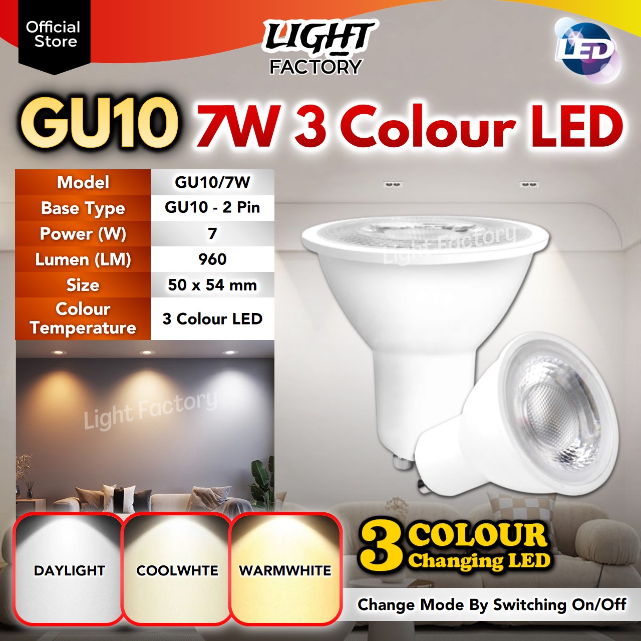 【2 YEARS WARRANTY】MR16 Bulb / GU10 LED Bulb 7W 10W Spotlight Eyeball Track Light 3 Colour LED Bulb Dimmable Mentol 灯泡