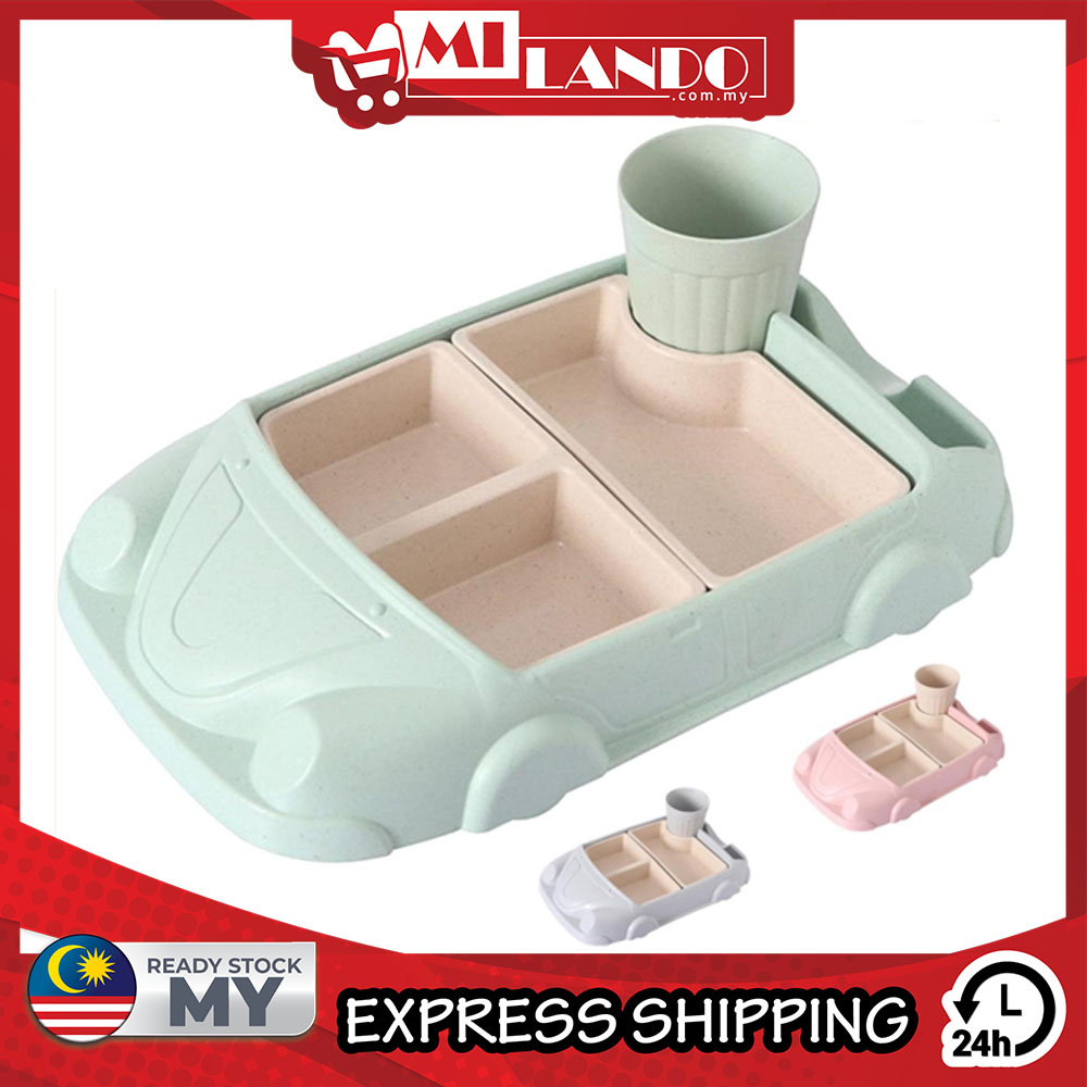 MILANDO Kid Children Creative Bamboo Fiber Food Dish Tray Car Shaped Dinnerware Feeding Dining Plate Set (Type 1: Car)